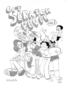 A group of people surrounding a frustrated girl trying to draw, they all seem to be looking at what she's doing.